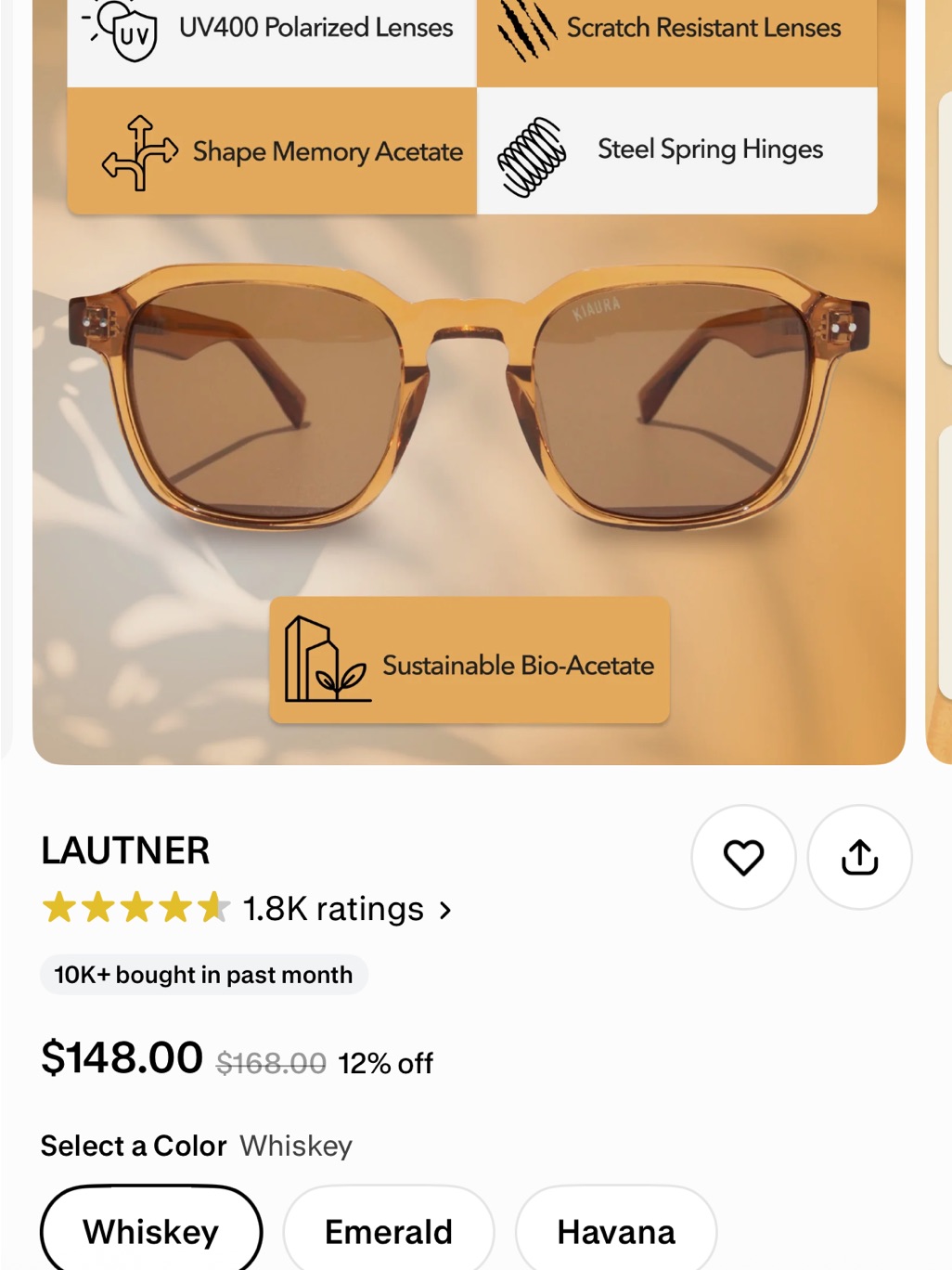 Kiara Black And Whiskey Sunglasses